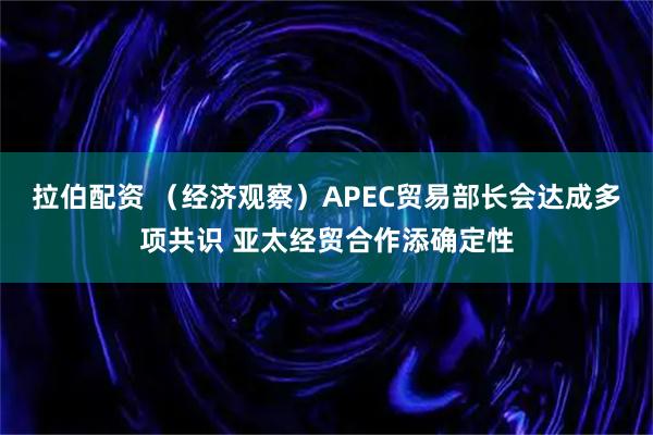 拉伯配资 （经济观察）APEC贸易部长会达成多项共识 亚太经贸合作添确定性